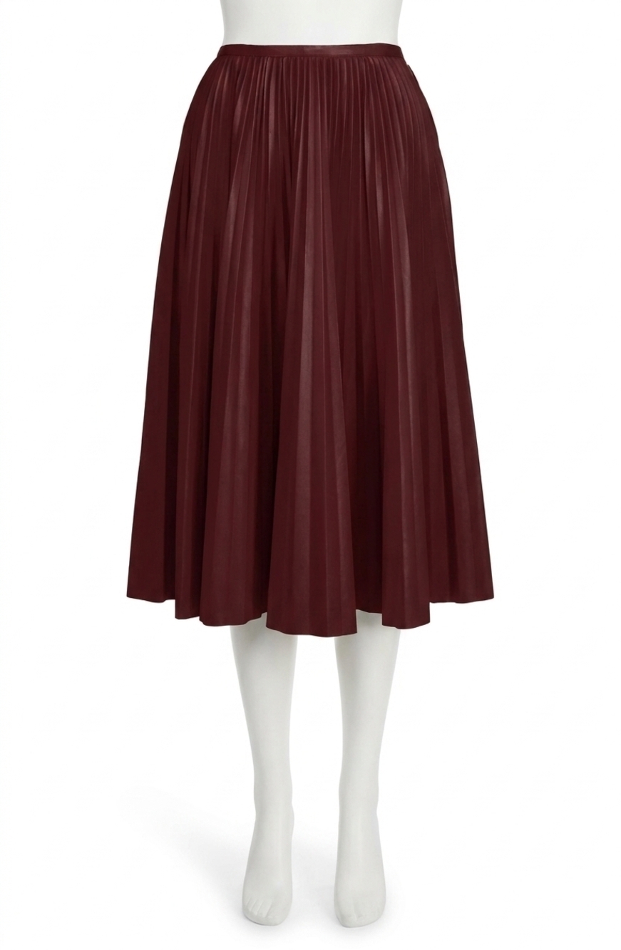 NEW ESSENTIEL ANTWERP women's faux leather plisse skirt in oxtail